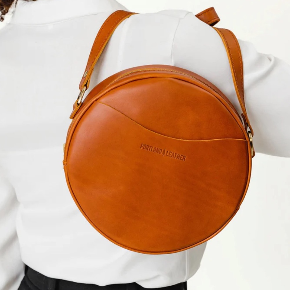 Portland leather mini circle crossbody in honey